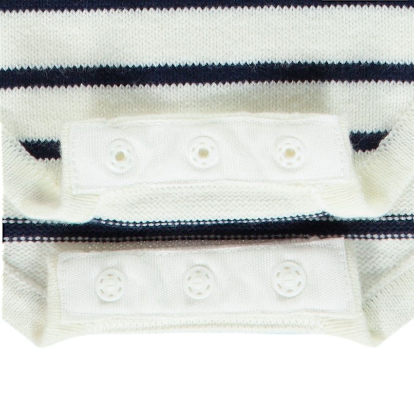 Barboteuse en tricot rayé et manches volantées pour bébé fille - Ecru