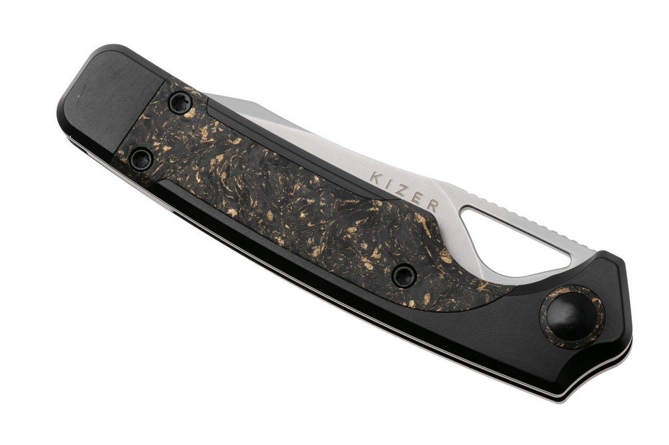 Kizer Ara KI3729A1, Bubble Stonewashed CPM S45VN, Titanium / Gold Flake Carbon Fiber zakmes, Jonathan Styles and Paul Munko design