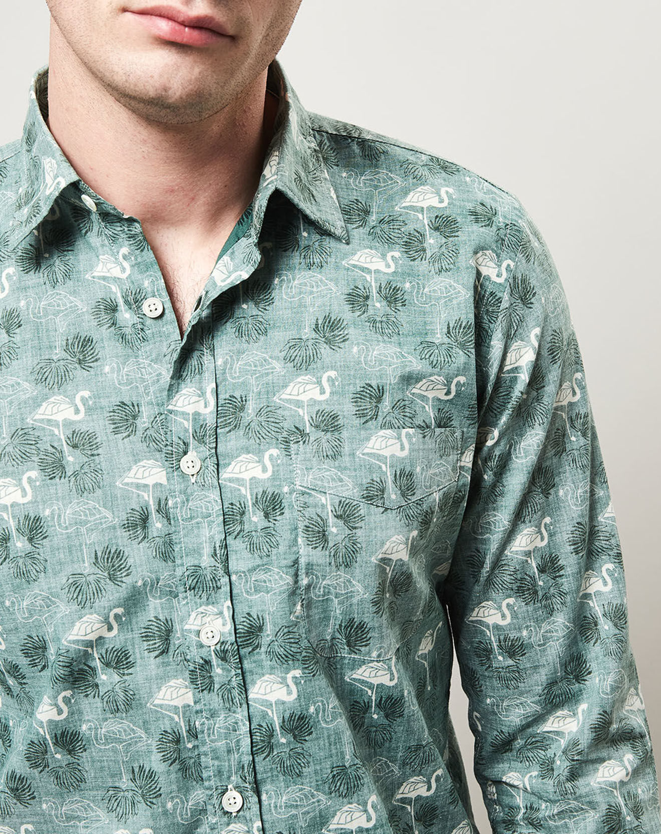 Hartford Chemise slim Storm imprimé flamant verte