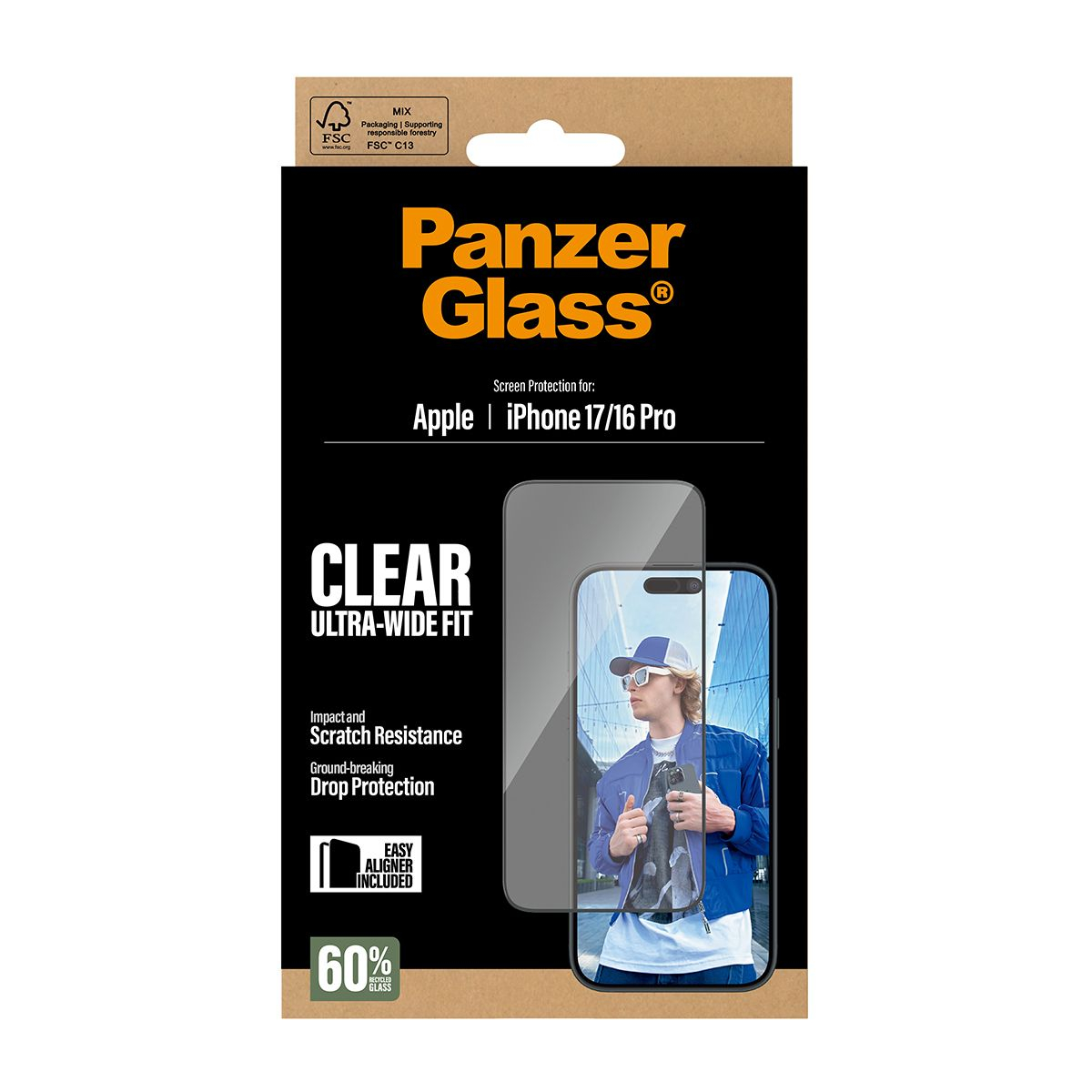 iPhone 17 / 16 Pro Ultra Wide Fit EasyAligner Panzer Glas Displayschutz Case Friendly mit Montagerahmen (PG30687)