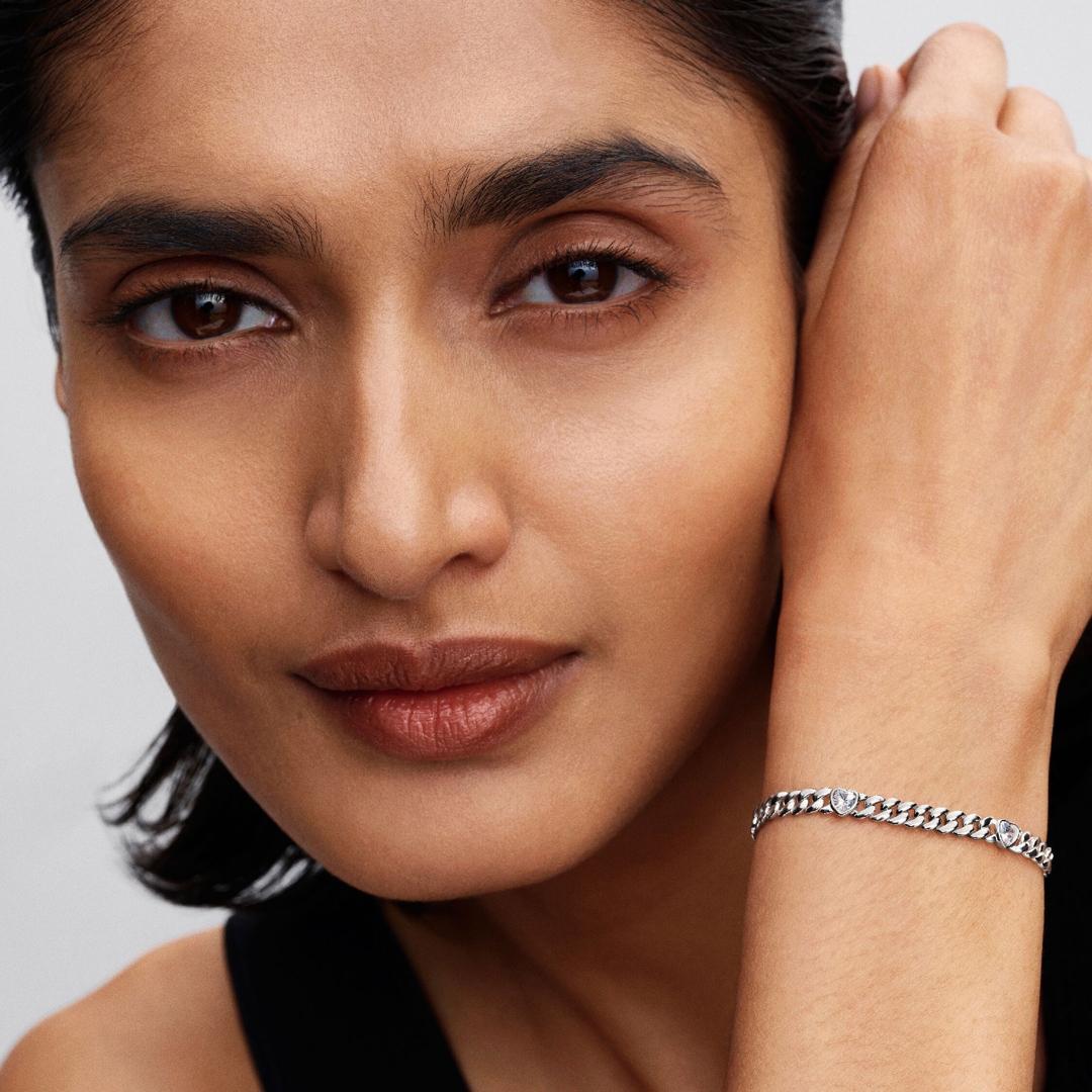 Pandora Timeless Herz Cuban-Gliederarmband 925 Silber