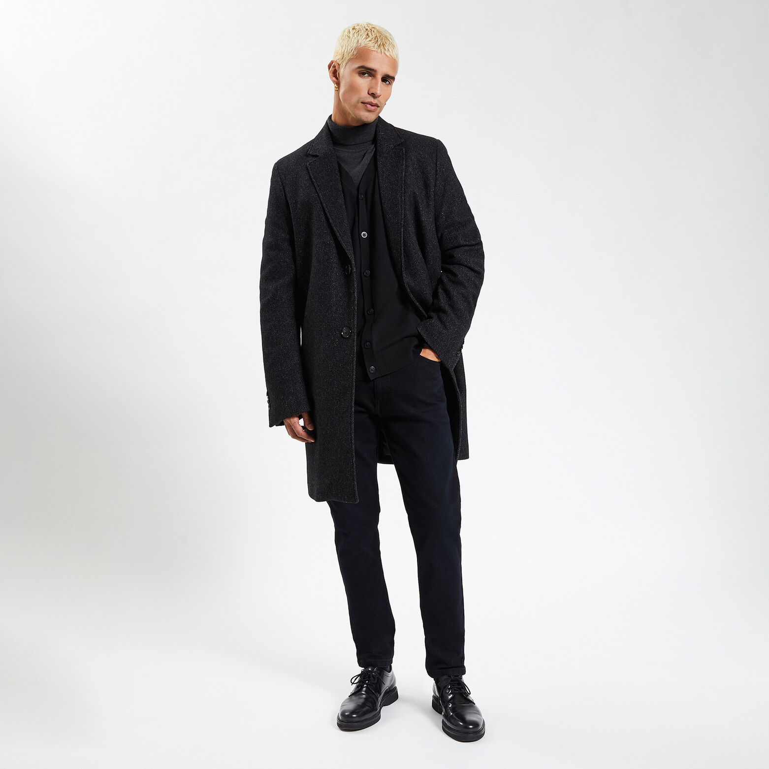 Cardigan boutonné uni Noir