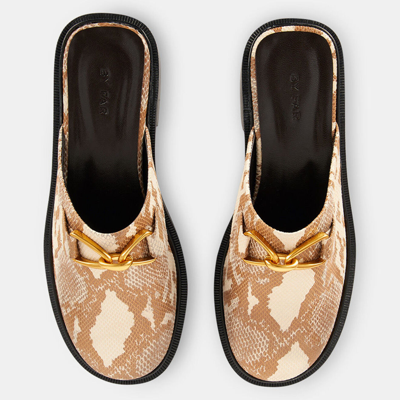 By Far Mules en Cuir Sabot beige