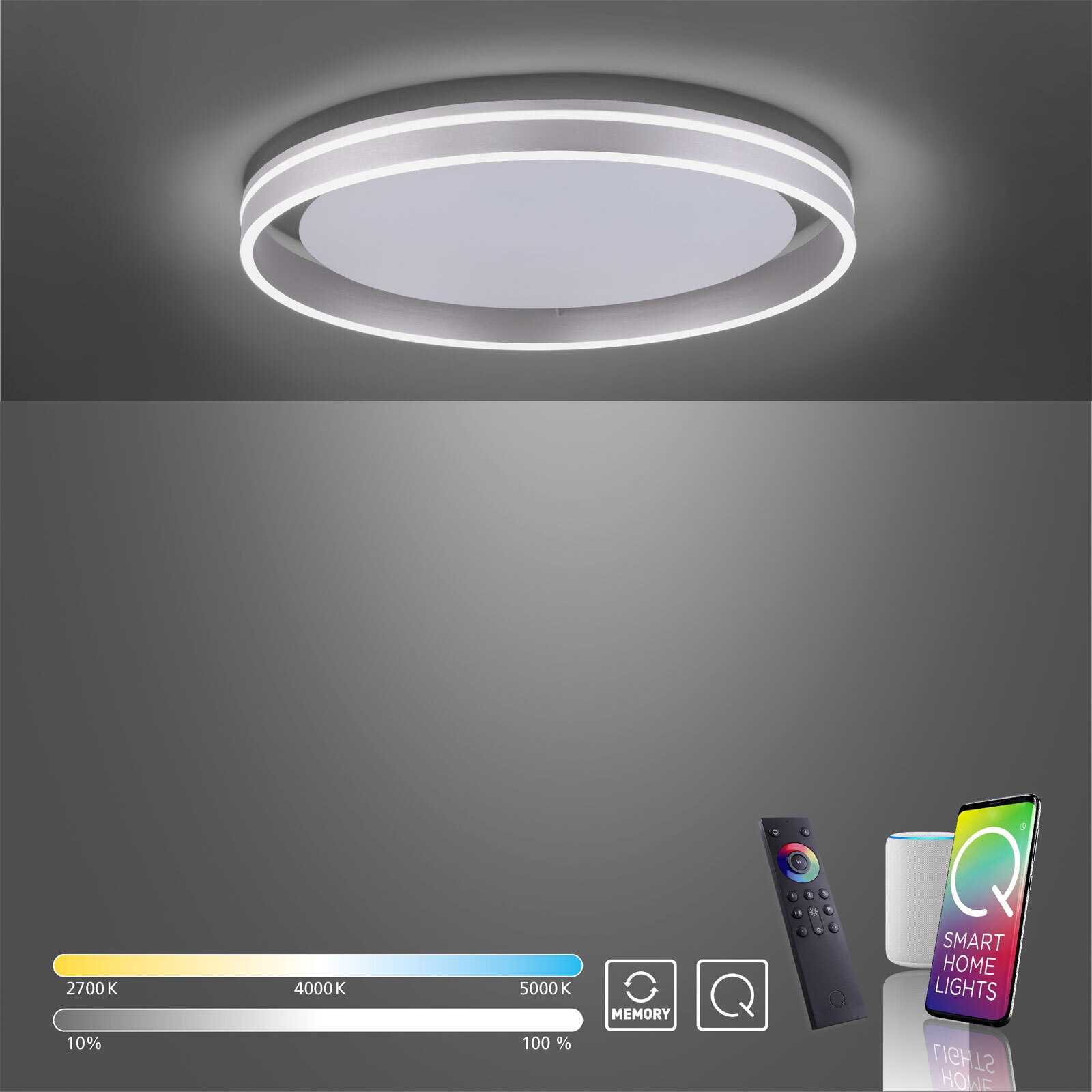 Paul Neuhaus LED Deckenlampe Q-VITO 59 cm stahlfarbig