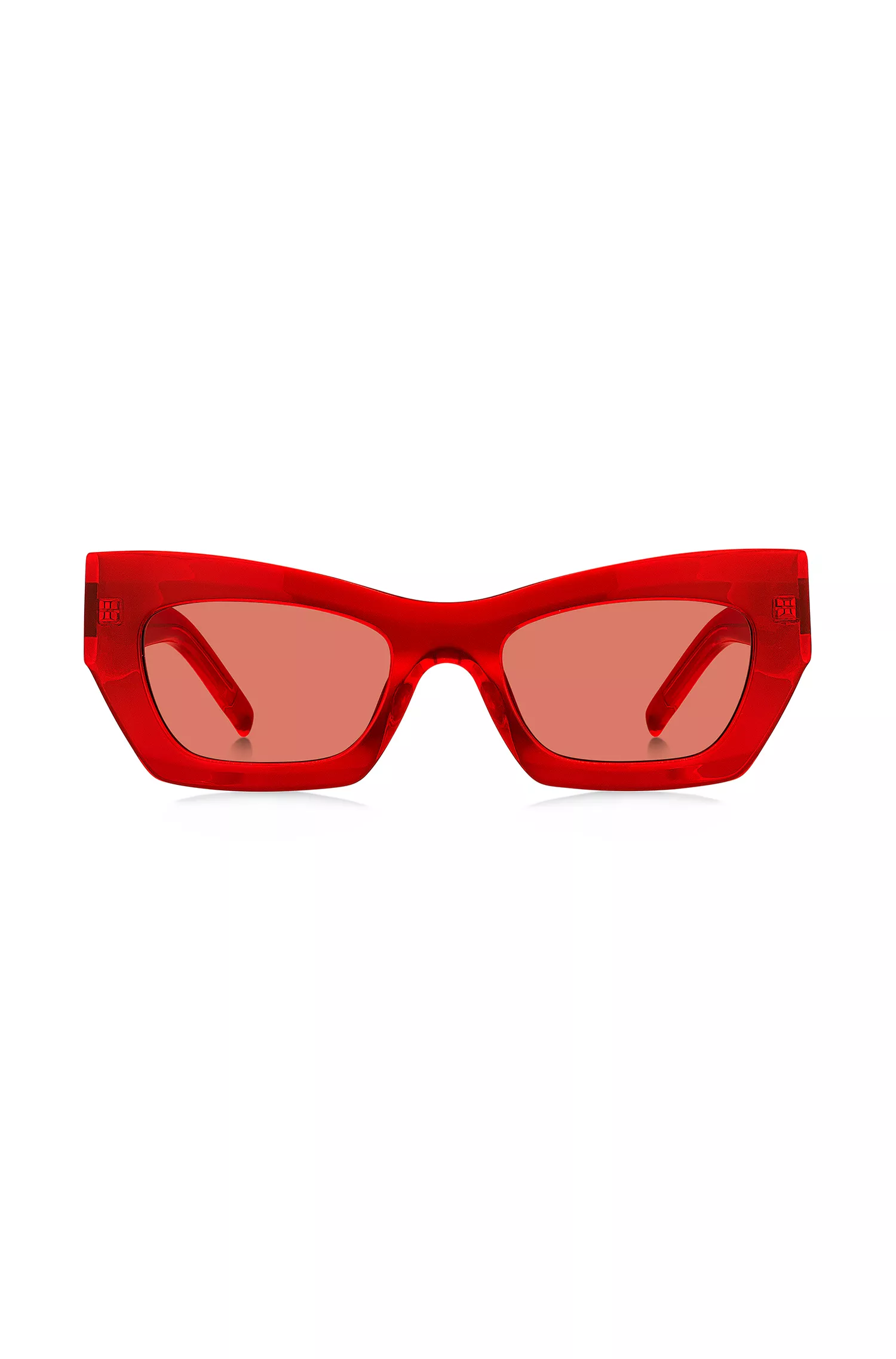 Óculos de sol BOSS em acetato preto e vermelho com detalhes exclusivos.