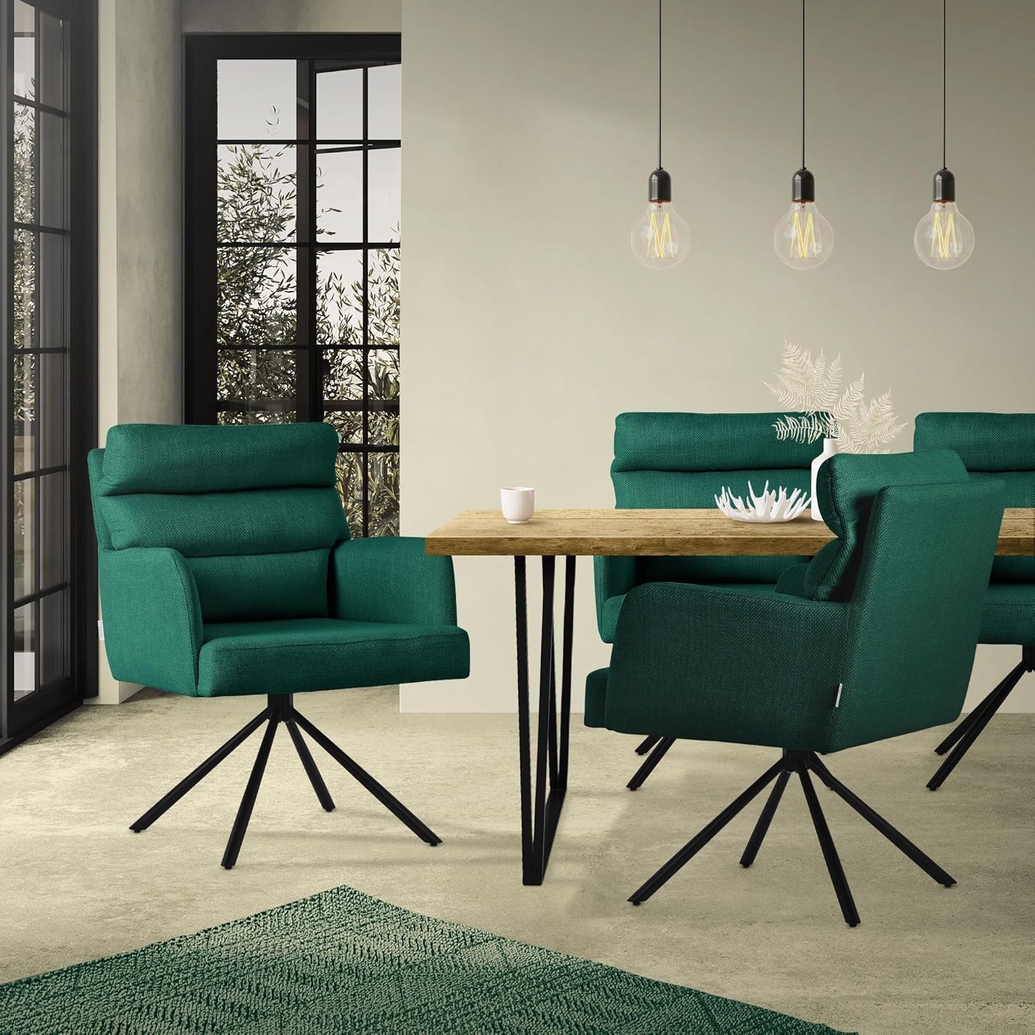 ML-Design Esszimmerstühle drehbar 6er Set Dunkelgrün, Wohnzimmerstühle mit Arm- und Rückenlehne, Drehstühle Auto-Position, Polsterstühle mit Polyesterbezug & Rückenkissen, Küchenstühle mit Metallbeine