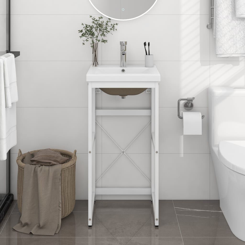 vidaXL Badkamerframe met ingebouwde wastafel, wit, ijzer