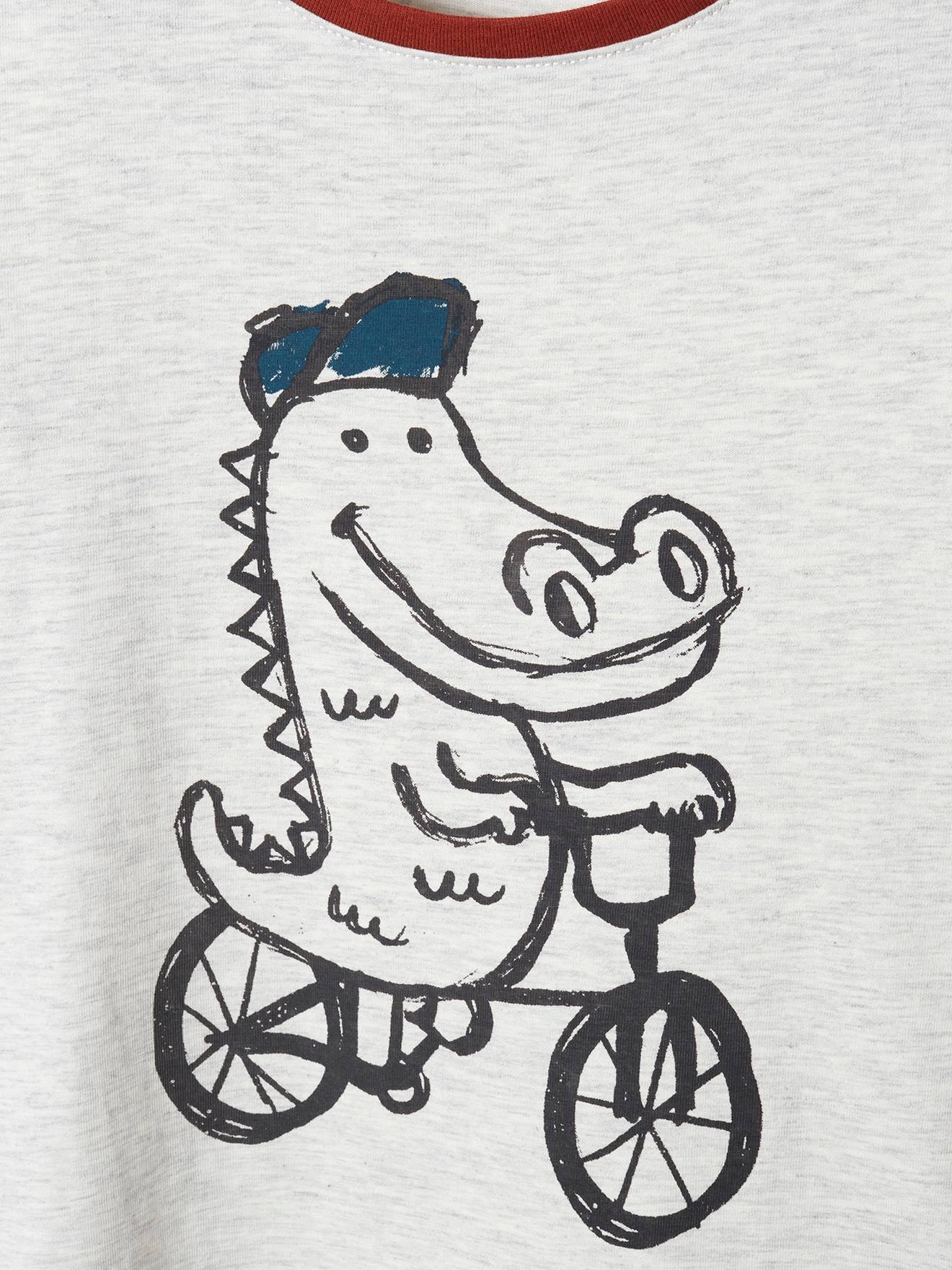 Camiseta divertida com estampa de crocodilo, bege claro mesclado para menino