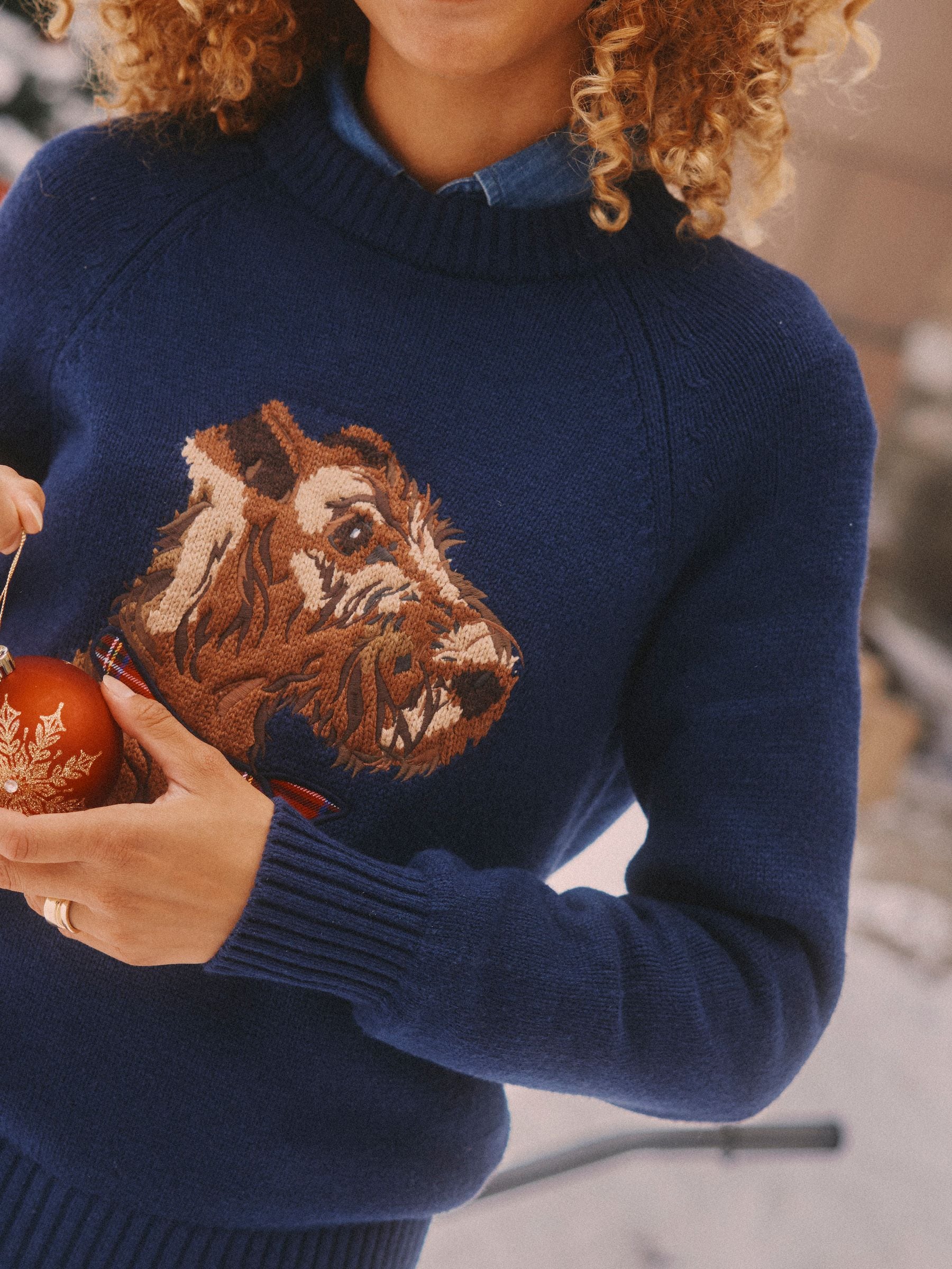 Navy Monty Dog - Joules Intarsia Cotton-Rich Crew Neck Jumper