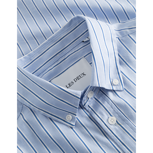 Les Deux Kolton Herringbone Poplin Skjorte, White/Bel Air Blue, XXL
