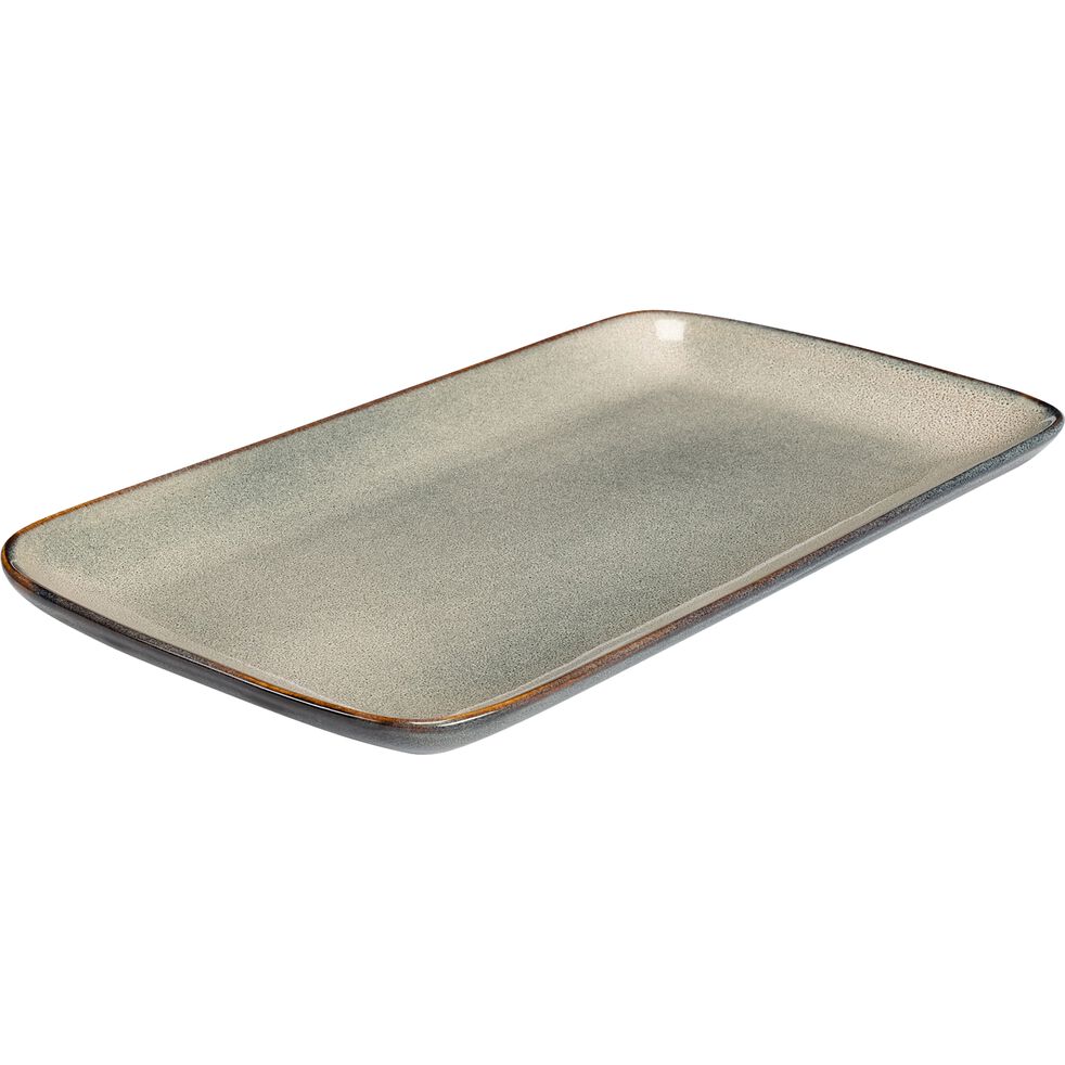 PIETRA Plat en grès émail réactif L35cm - vert olivier