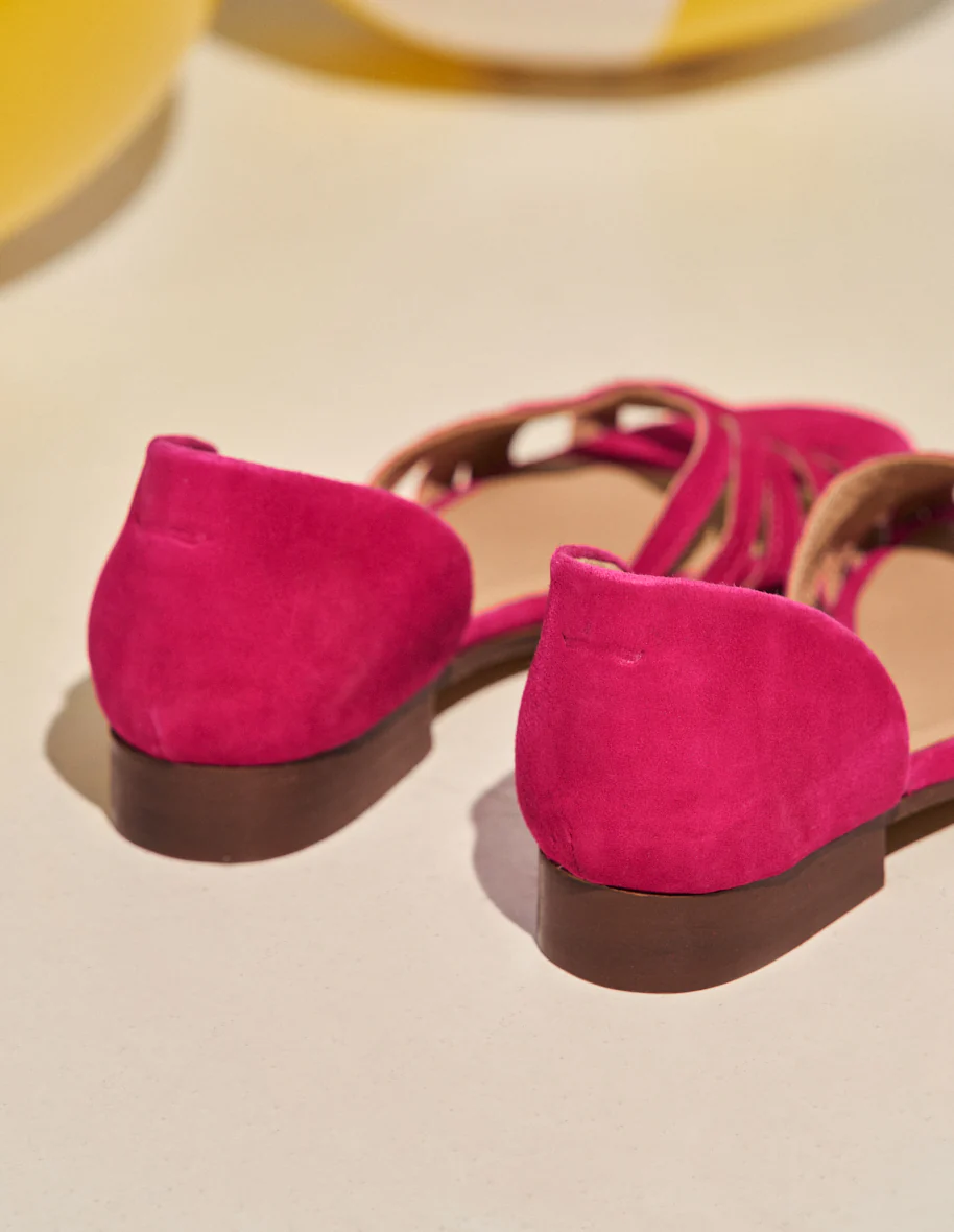 Sandales plates Lou - Suède fuchsia