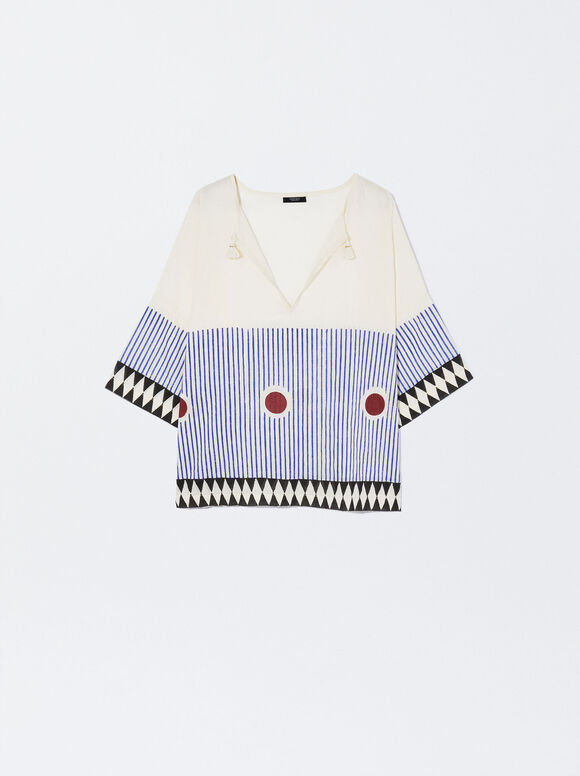 Camisa de algodão estampada - Multicor