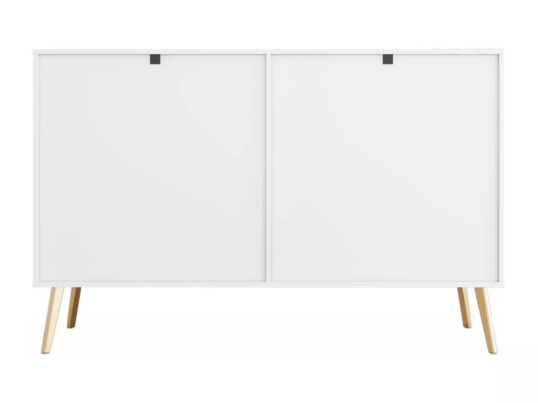 Buffet avec pieds et poignées dorés,commode, laqué,coins arrondis,,7 compartiments, 140Wx40Dx78H cm, blanc