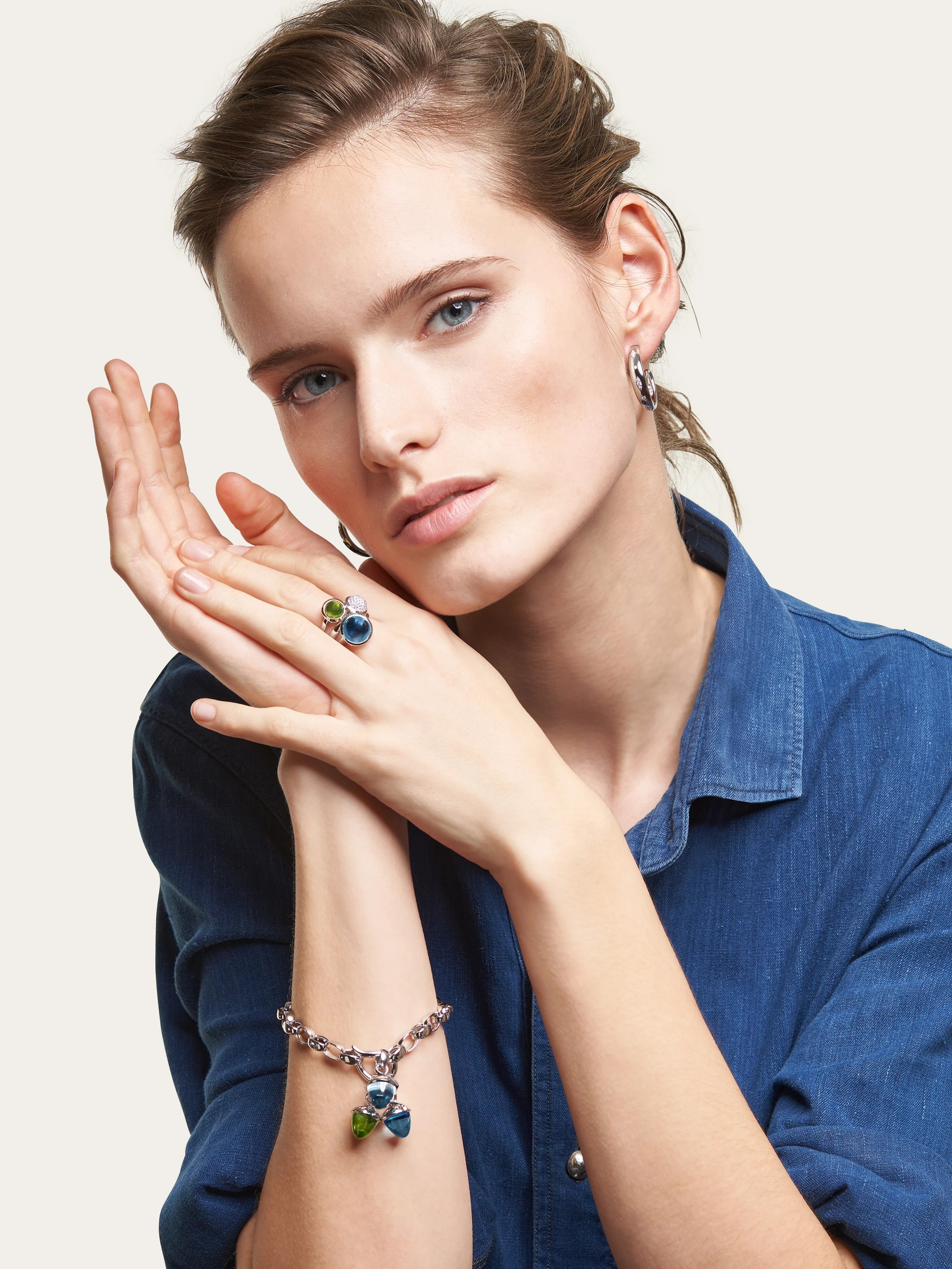 TAMARA COMOLLI Ohrringe OHRRINGE GYPSY HOOP LARGE aus 18K Weißgold mit Diamanten