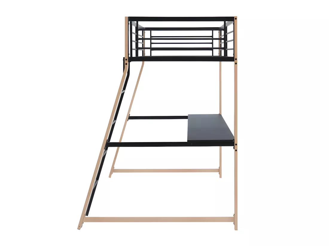 Lit mezzanine MALICIA - 90 x 190 cm - bureau intégré - Noir et chêne + matelas