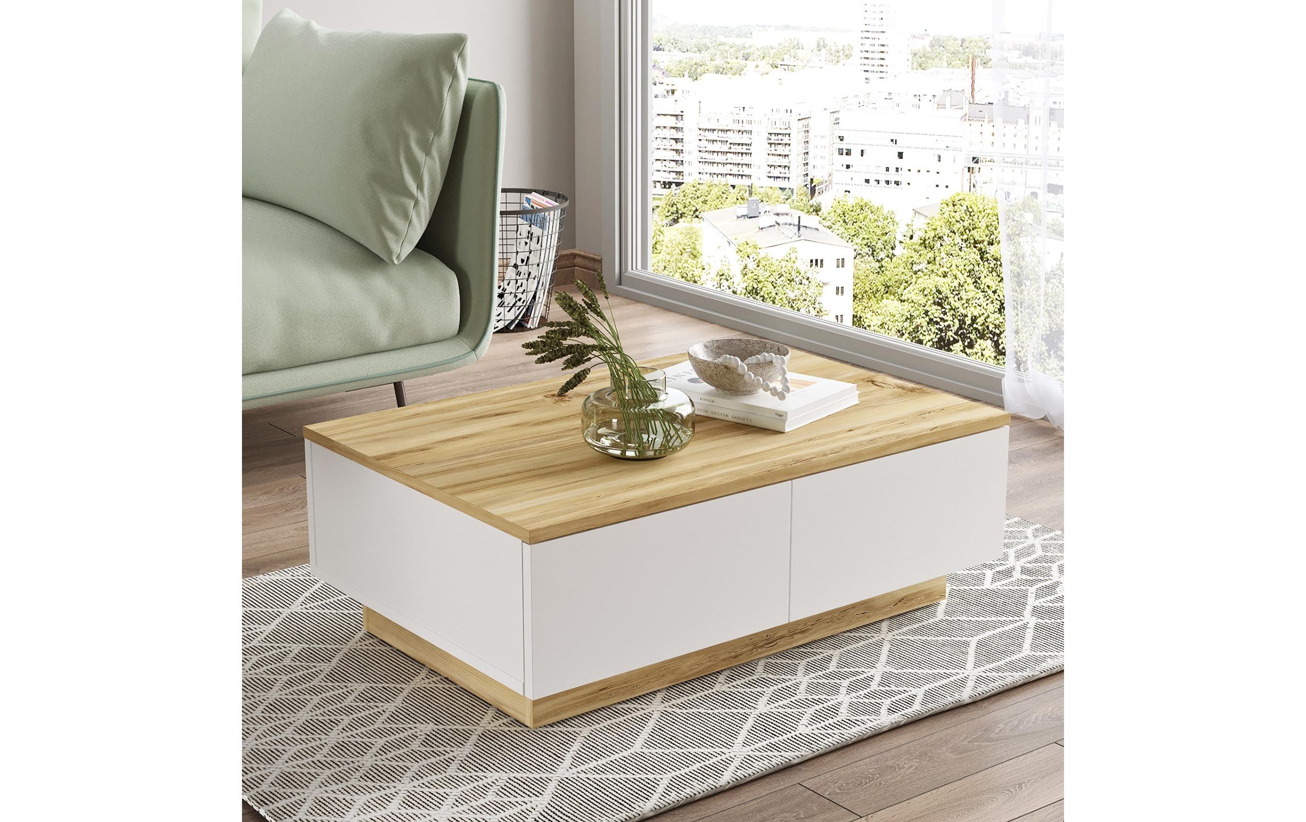 Couchtisch 90 x 31.6 x 60 cm, Nature/Weiss<br>Beistelltisch