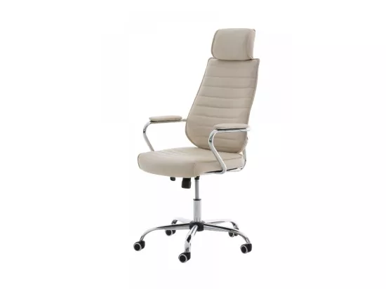 Chaise de bureau - Similicuir & Métal chromé - Crème - Rako