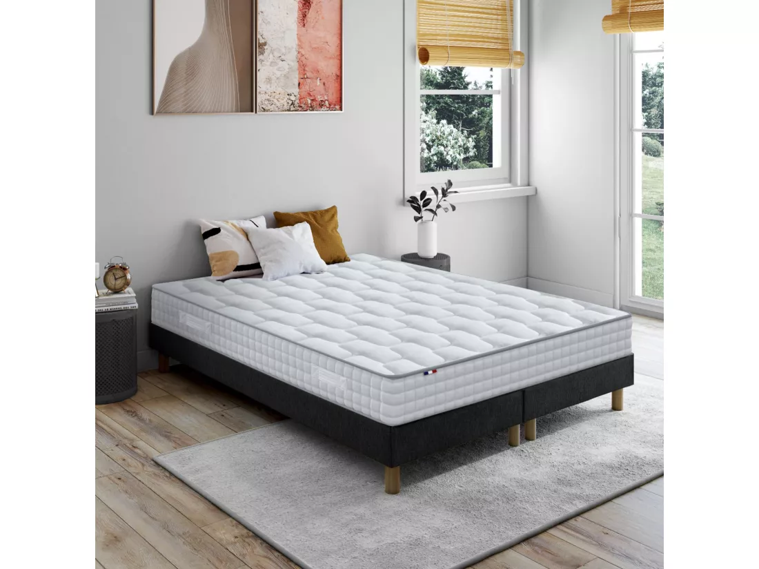 Ensemble literie : matelas à ressorts COSMOS et sommier - qualité française Dimensions - 2x80 x 200 cm, Sommier - Noir