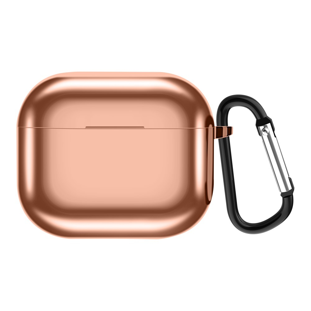AirPods (3. Generation) Gummi Schutzhülle Abdeckung mit Karabinerhaken Metallic Look - Roségold