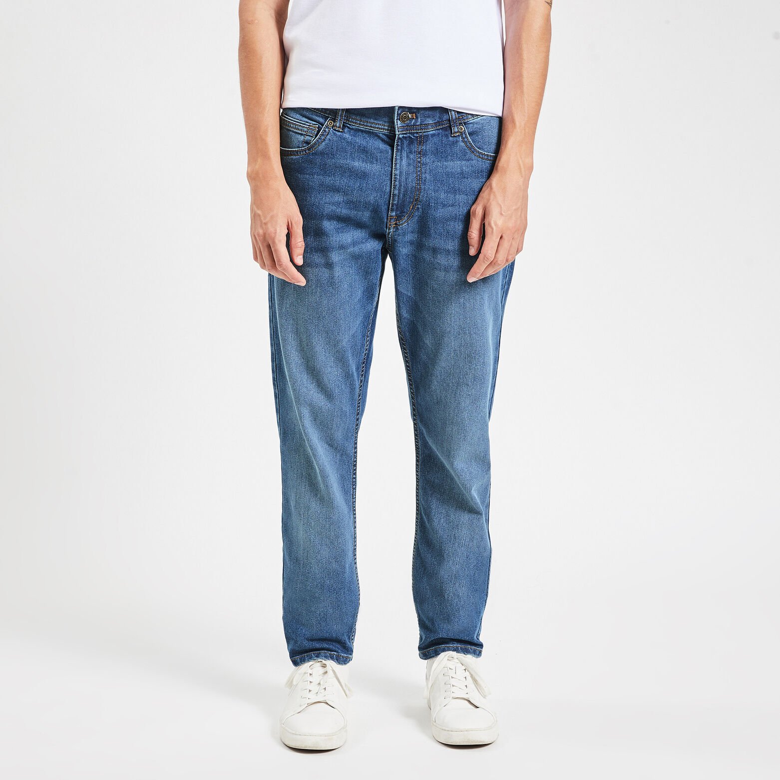 Jean regular en coton et polyester recyclés Bleu
