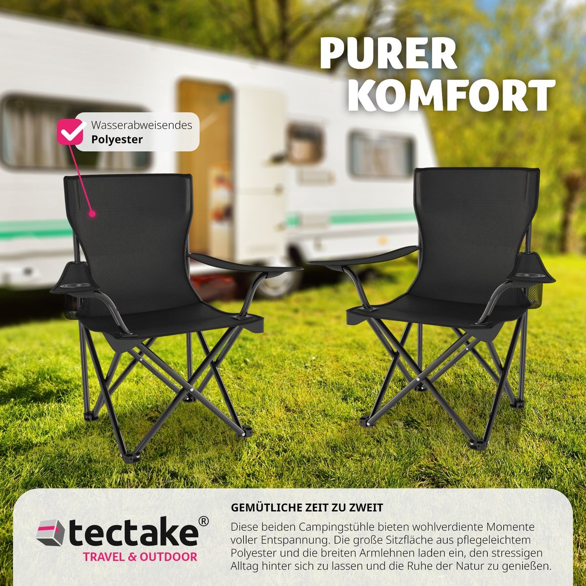 Set van 2 tectake Gil opvouwbare kampeerstoelen, 80 x 48 x 84,5 cm