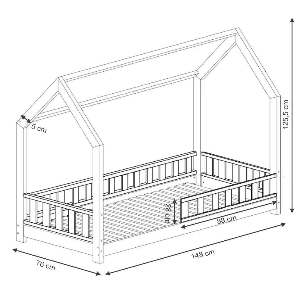 VitaliSpa Hausbett WIKI 70x140cm Zaun Weiß Kinderbett Kinderhaus inkl. Matratze