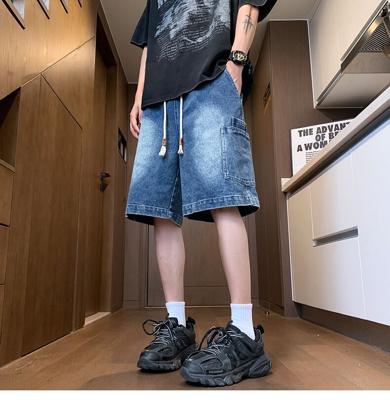 Priam - Hoge taille gewassen denim cargo shorts