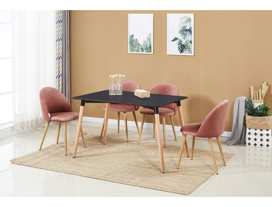 LIFE INTERIORS - Ensemble table et chaises Lucia - table à manger rectangulaire noire + 4 chaises en ve...