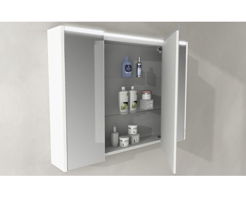 Spiegelkast, 3-deurs, 92x67cm, zacht wit, IP 44 (beschermd tegen vreemde voorwerpen en spatwater)