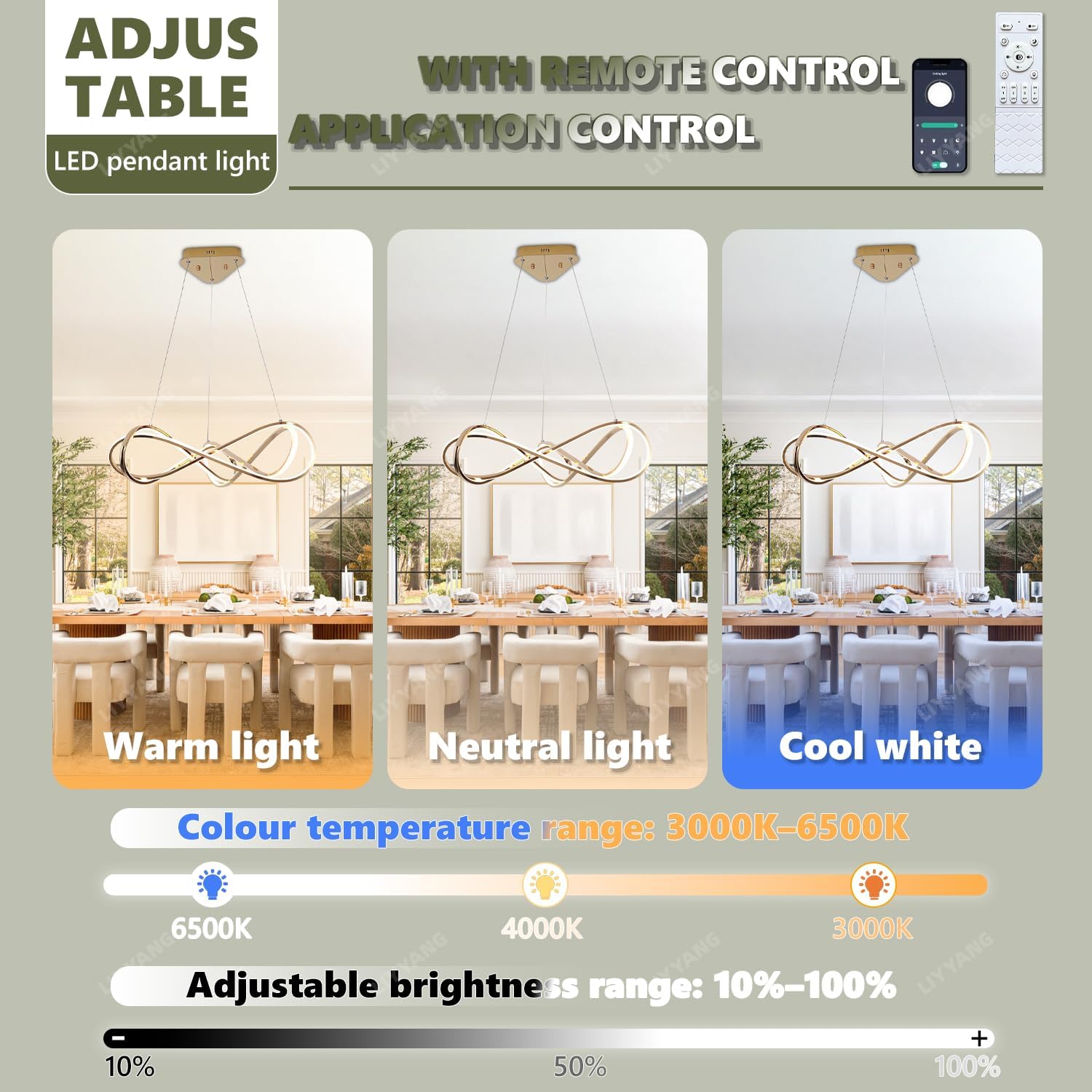 Kronleuchter Esstisch LED Pendelleuchte Esszimmer mit Fernbedienung Dimmbar Moderne Hängeleuchte Esszimmerlampe hängend Höhenverstellbar Esstischlampe Bürolampe Schreibtischlampe (Gold, Φ55cm 55W)