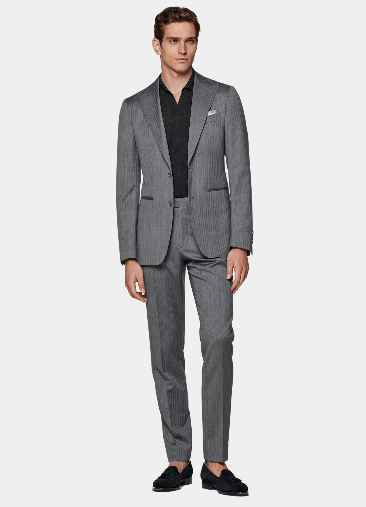 Costume Havana coupe Tailored gris moyen à chevrons