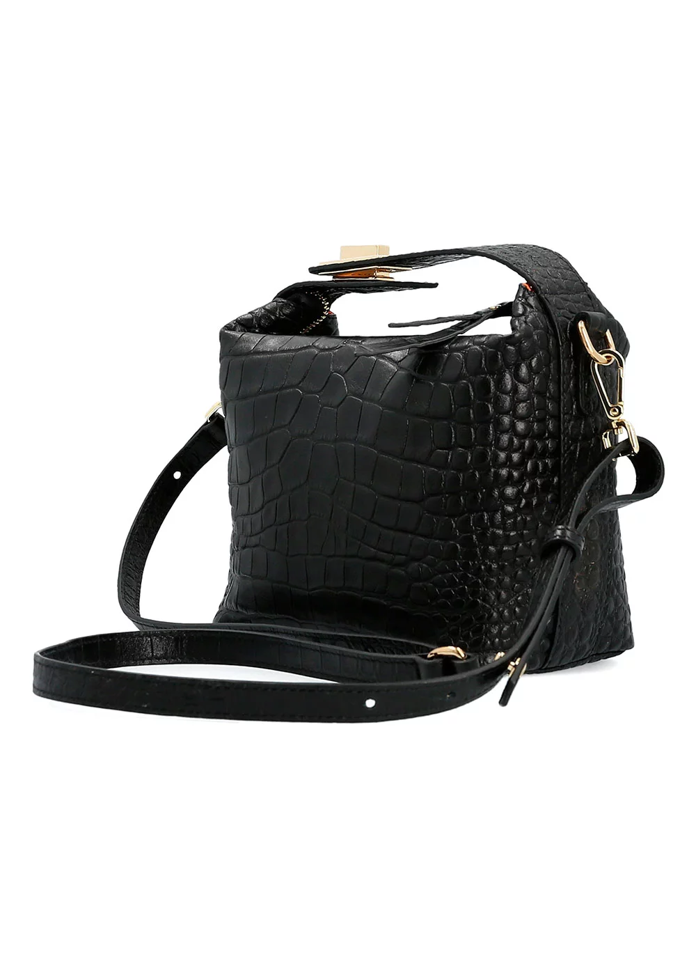 MINI SAC FERMOIR WILLIS CROCO NOIR
