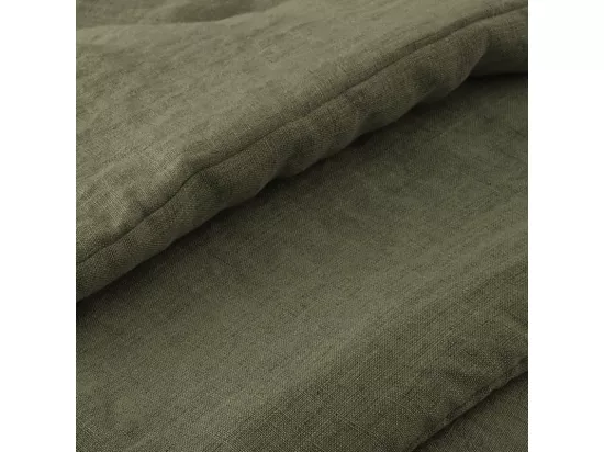 Édredon 150 x 150 cm lin lavé vert avec 4 nouettes en jute - LUISA