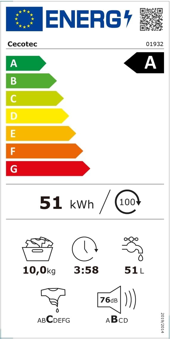 Cecotec Lave-linge 8 kg Bolero DressCode 8610 Inverter Steel A. Chargement Frontal, 1400 RPM, SteamMax, Motor Inverter Plus, 15 Programmes, OnSmart, Stop&Go, DrrumClean, Caoutchouc Antibactérien