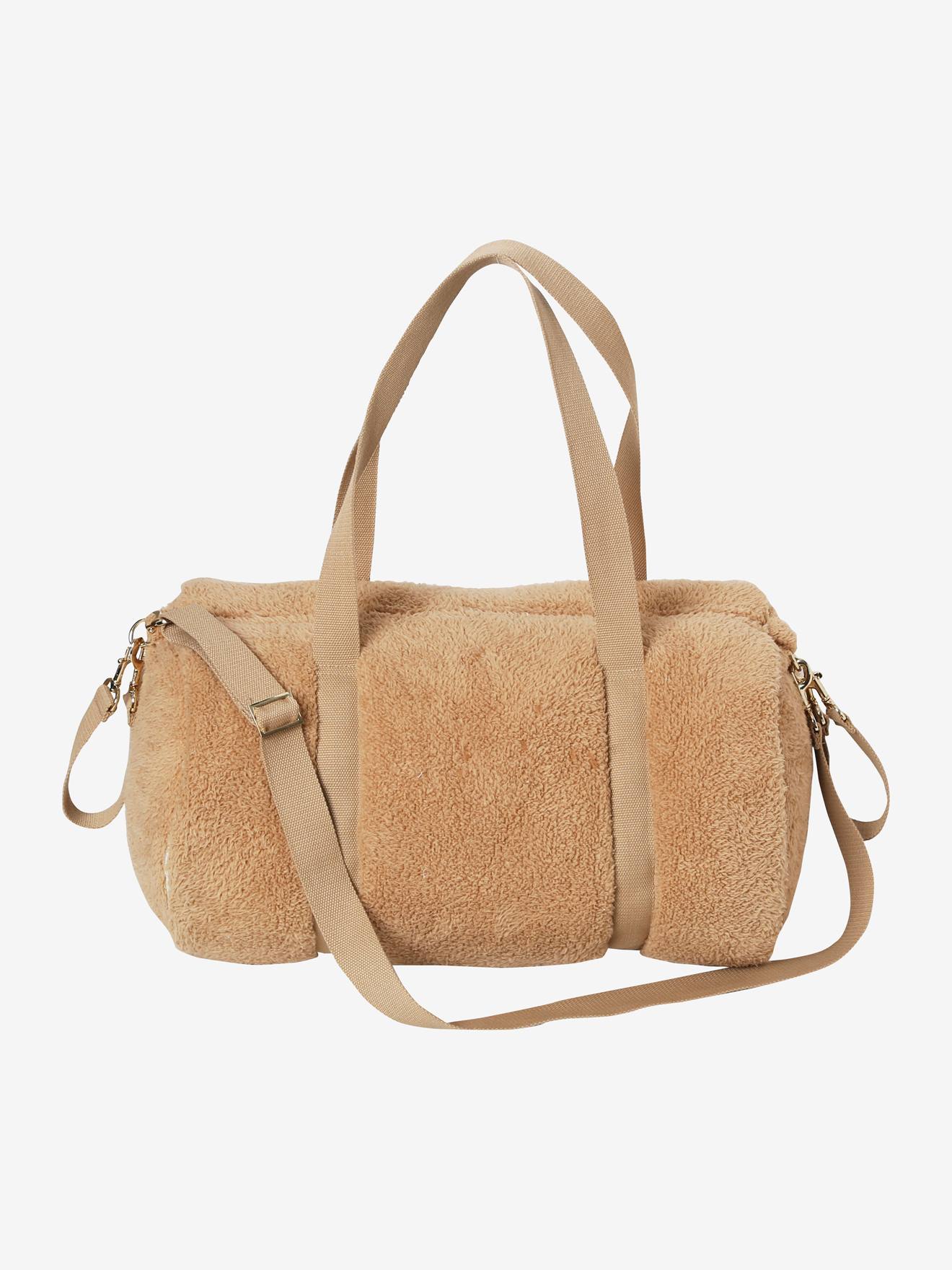 Bolsa de maternidade Baby Roll em pelúcia bege clara lisa.