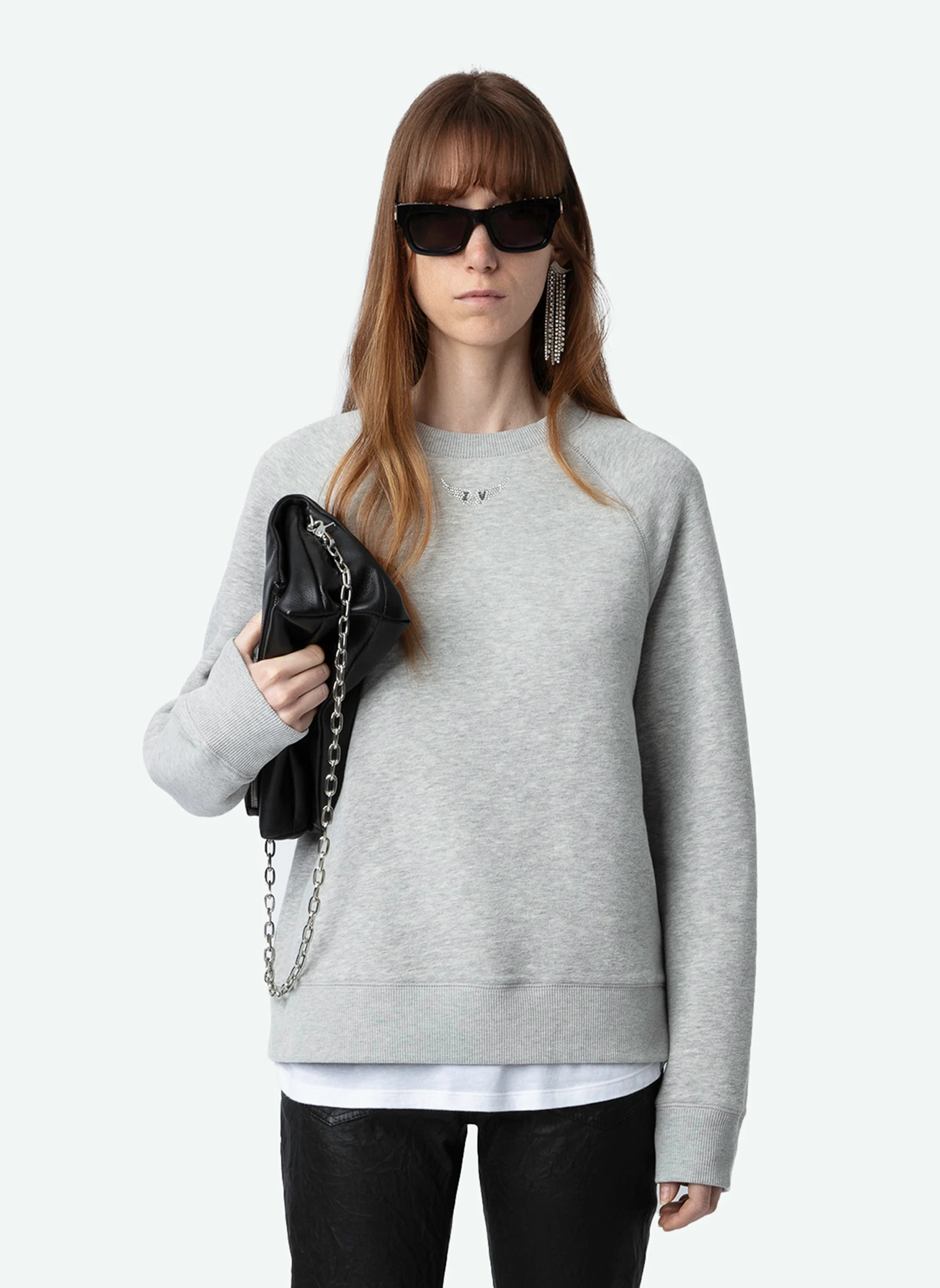 UPPER - Sweat droit col rond en coton bio mélangé | Gris