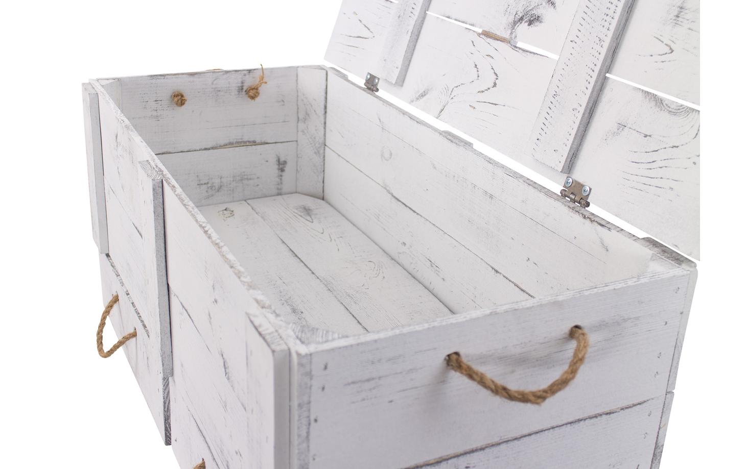 Truhe Vintage Shabby Weiss, 85 x 40 cm<br>Holztruhe mit 2 Schubladen