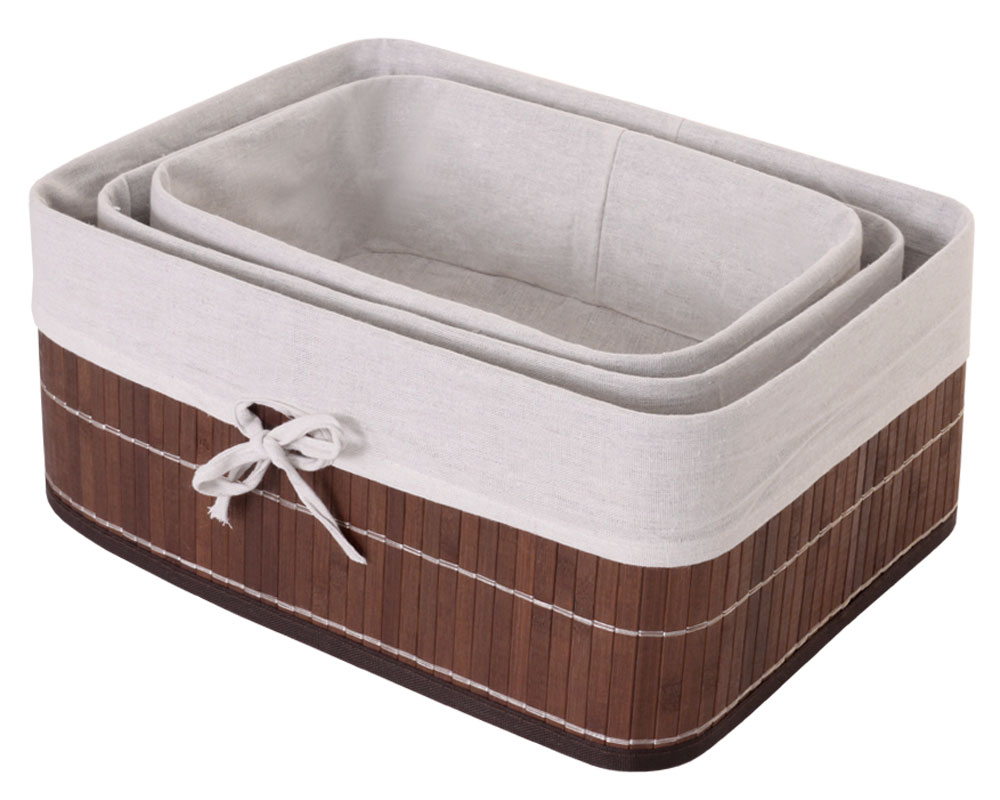 3er Set Aufbewahrungskorb MCW-C21, Korb Aufbewahrungsbox Ordnungsbox Sortierbox Regalkorb, Bambus ~ braun