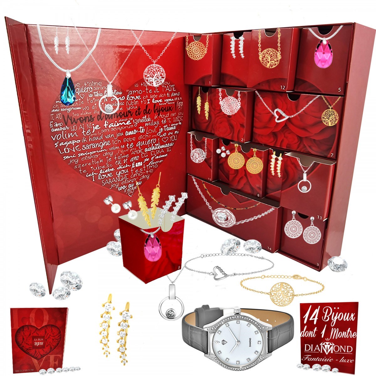 Calendrier de l'avent SC Crystal - 13 bijoux et 1 montre ornée d'un véritable diamant