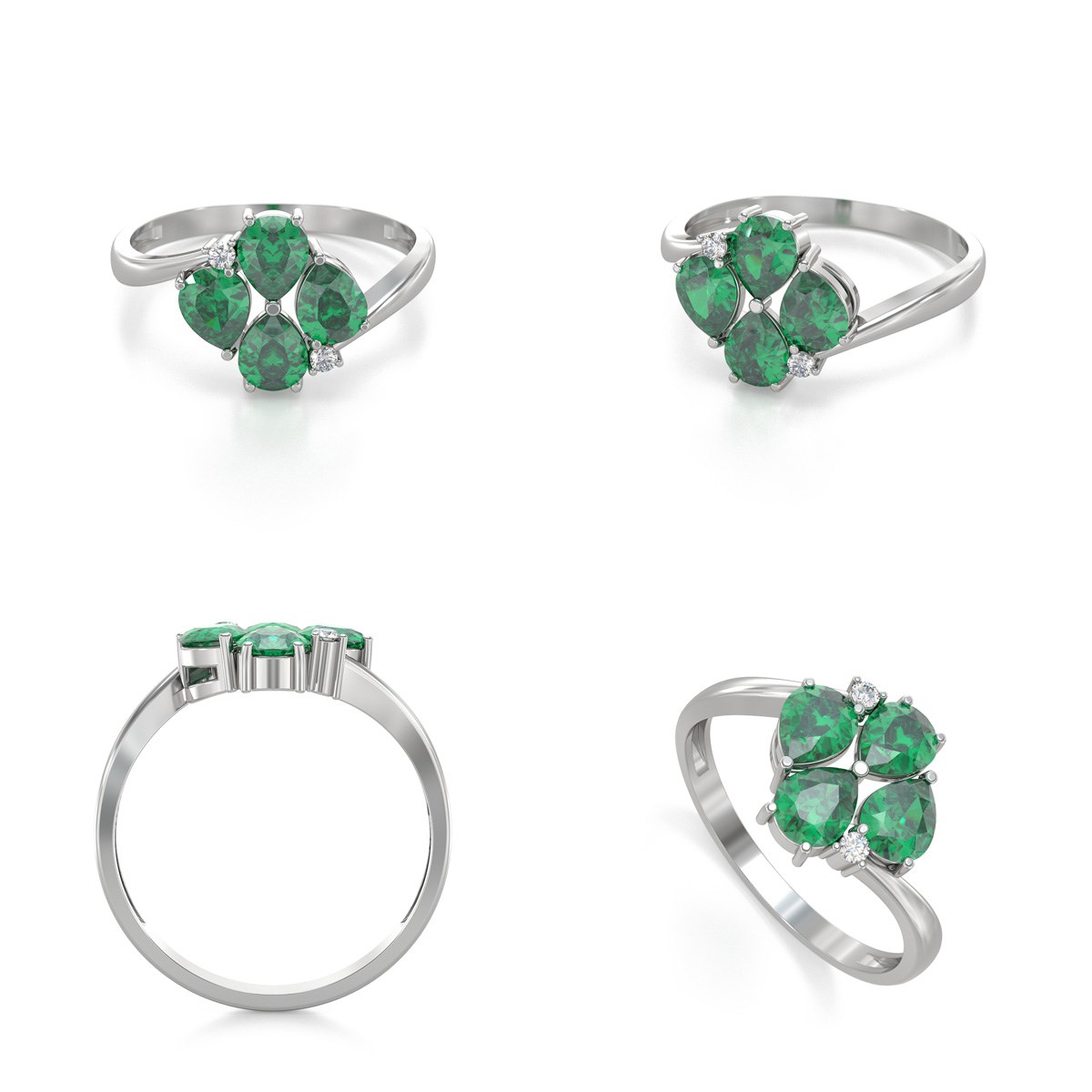 Bague ADEN Or 585 Blanc Emeraude et diamants 1.87grs