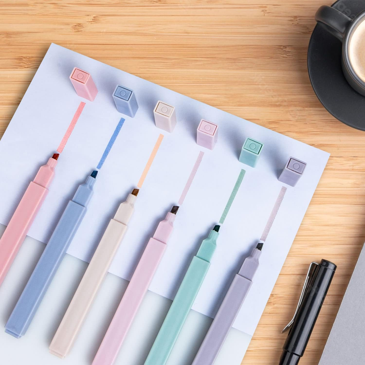 (6er Set) 3.5mm Leuchtstift Highlighter Text Marker Pastell Filzstift mit Keilspitze - Blau / Rosa