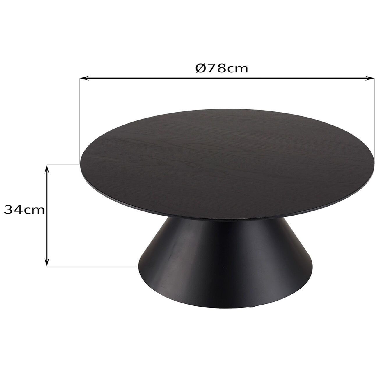 Macabane Table basse ronde pied conique métal Daly noire - 78x78 cm