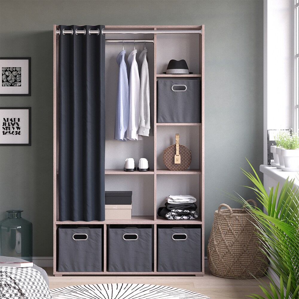 Vicco Kleiderschrank Schlafzimmerschrank Garderobe Luigi Sonoma Faltbox 106 x 178 cm modern Schrankregal Organizer Vorhang Kleiderstange Fächer Aufbewahrung Ablage