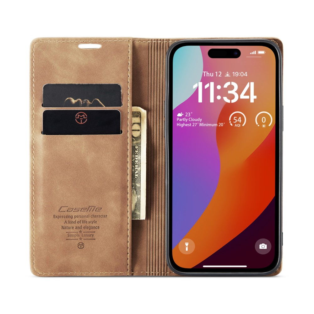 iPhone 16 Pro Max Leder Tasche Flip Wallet Etui mit Kartenfächern - Hellbraun