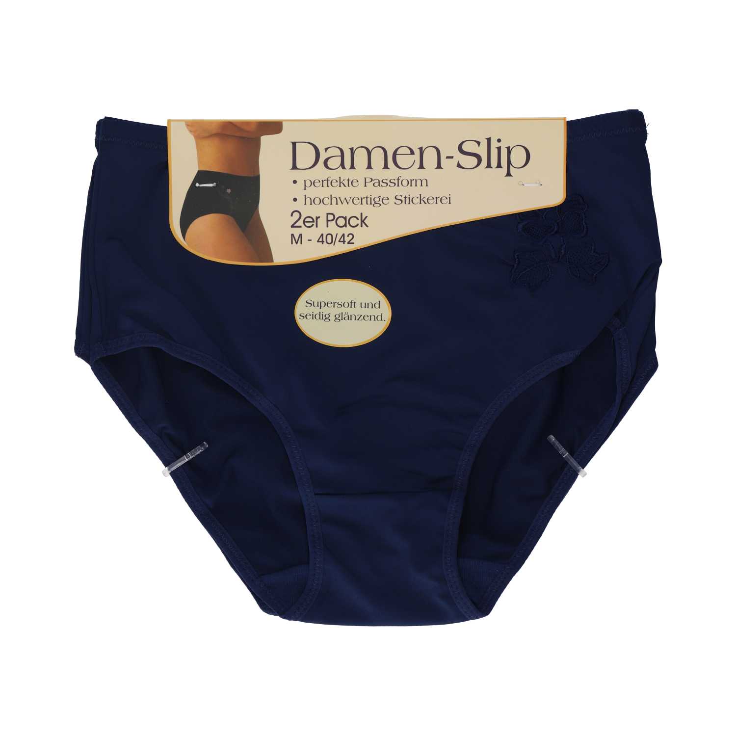 Damen Slip Microfaser mit Stickerei Gr. 40/42–52/54 unifarben 2er 4fach