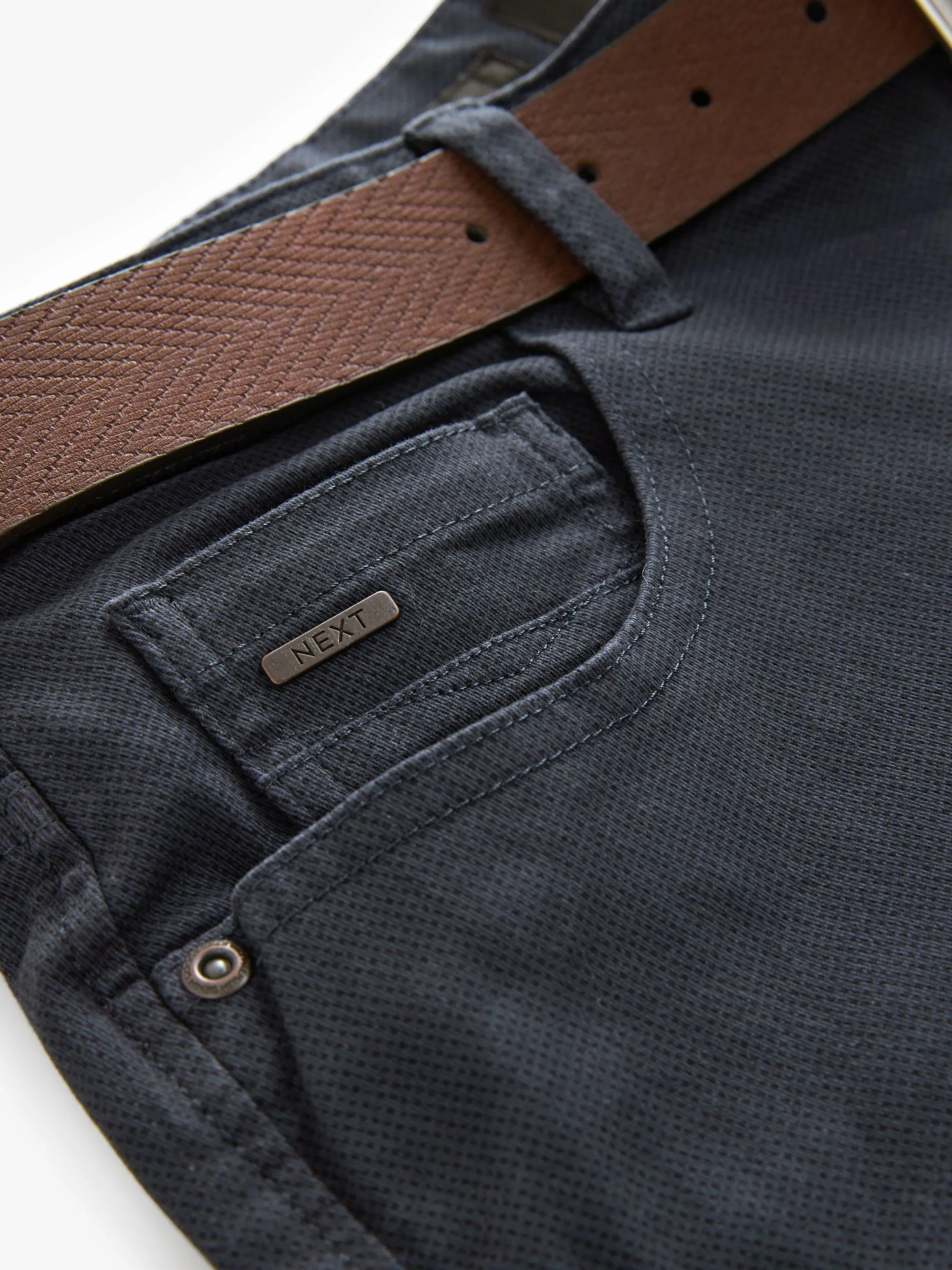 Donkerblauw - Slim fit modieuze bedrukte stretchy chino's met riem