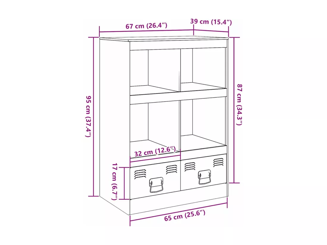 Buffet vert olive 67x39x95 cm acier
