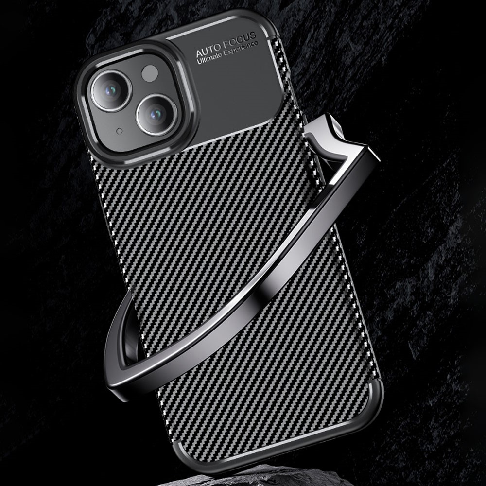 iPhone 15 Gummi Case Schutzhülle mit Air Cushion Fallschutz im Carbon Look - Schwarz