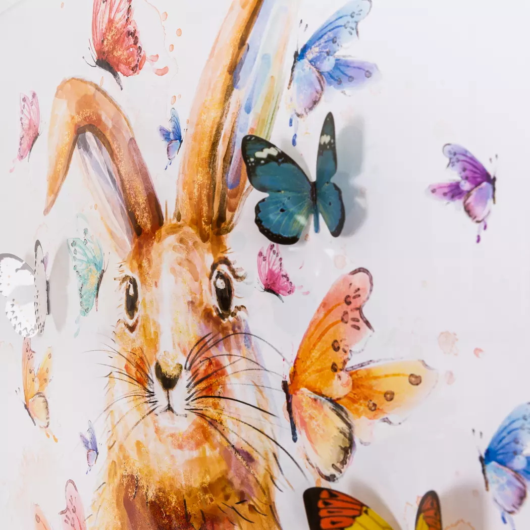 Wandbild 43 x 53 cm Hase und Schmetterlinge